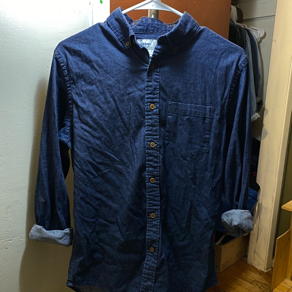 Old Navy denim blue button down shirt